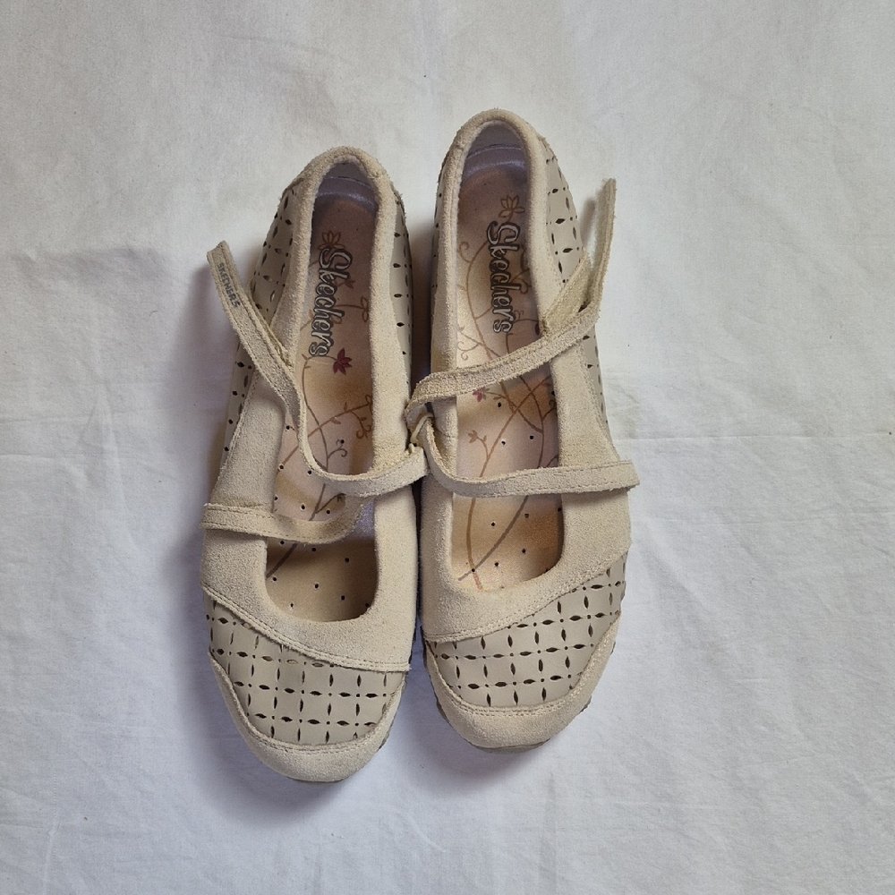 Skechers Neutral Tan Perforated Mary Jane Flats